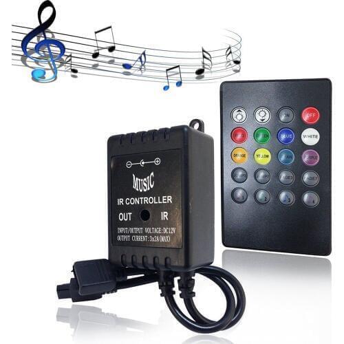 20keys infrared Music LED Controller for 3528 5050 RGB LED Strip Light 12V-24V IR Black Remote Sound Sensor LED Strip Controller