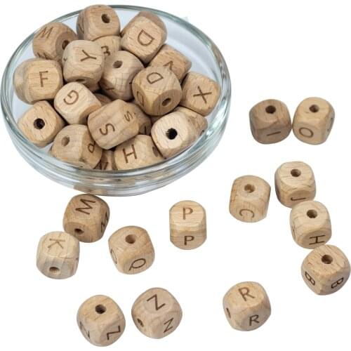 26 PCS 12 MM Natural Beech Wood Letter Beads Alphabet "A-Z" Spacer Accessories For DIY Baby Teether Pacifier Clip Supplier