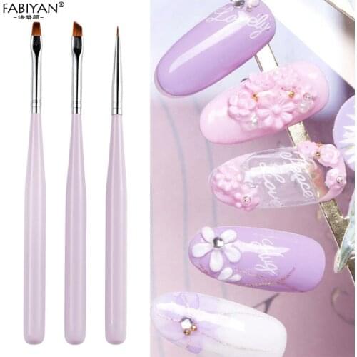 3Pcs/Set Light Purple UV Gel Polish Painting Drawing Liner Brush Dotting Dot Pen Nail Art Rhinestone Decoration Manicure Tools