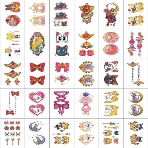 30pcs/set Temporary Tattoo Sticker Waterproof Carton Cat Girl Women Kids Tattoo for Hands Arm Face Tijdelijke Tattoo Fake Tattoo
