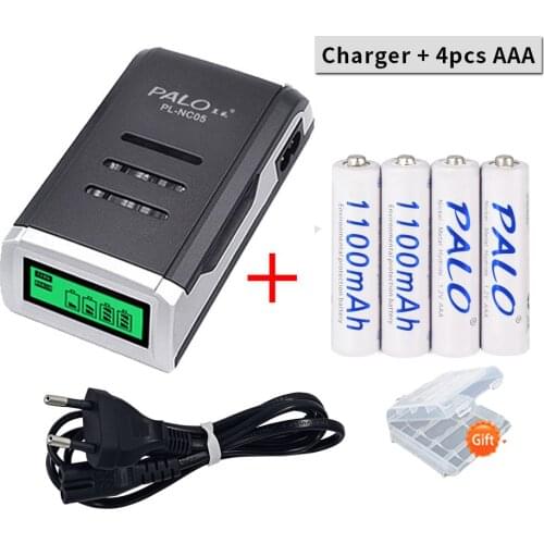 PALO 1.2V 1100mAh AAA Battery and AA 3000mAh Battery with 4 Slots LCD Display Smart Battery Charger