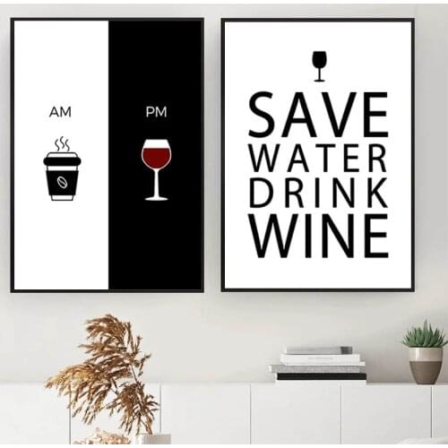 AM Coffee PM Wine Wall Prints Posters Art Nordic Canvas Painting Modern Minimalist Wall Pictures Kitchen BedRoom Home Decoration