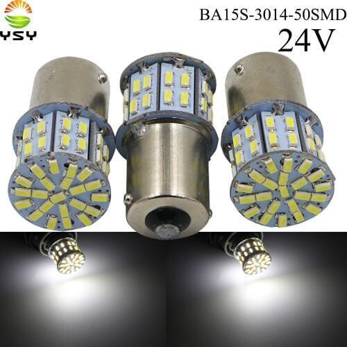 YSY 50X S25 P21w 1156 Ba15s 1157 Bay15d Car Led 3014 50 SMD Bulbs For Universal Car Brake Parking Lights Lamps White DC24V