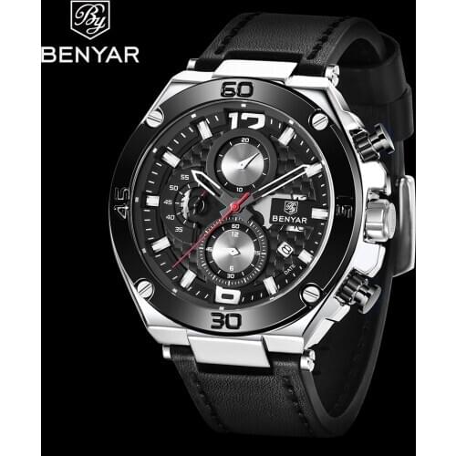 BENYAR Top Brand 2020 New Luxury Quartz Leather Watch Men Sport Watches Waterproof Chronograph Male Wristwatch For Men Watch Men