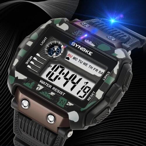 Cool Camouflage Green Men Watches Sport 2021 Luxury Waterproof Led Military Wristwatch Square Multifunction Digital Clock Hombre