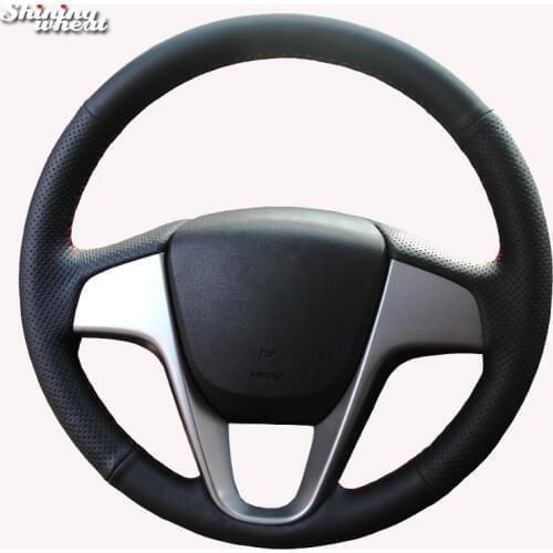 Shining wheat Black Artificial Leather Steering Wheel Cover for Hyundai Solaris Verna I20 Accent