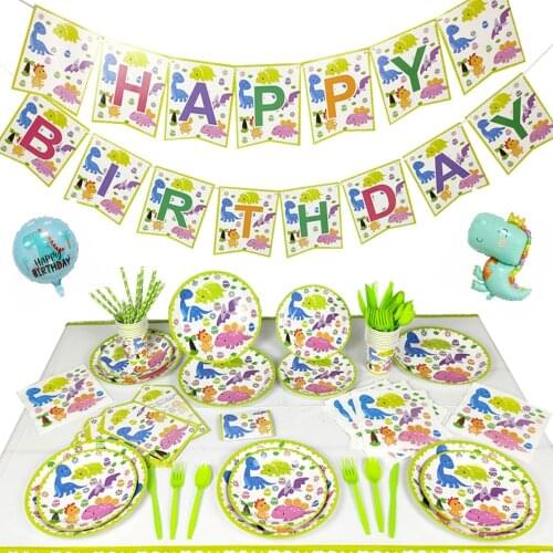 Dinosaur Party Tableware Decoration Paper Cup Plate Banner Tablecloth Napkin Baby Shower Balloon Birthday Dinnerware Supplies