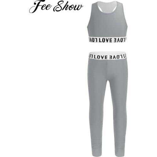 Kids Girls Sport Suits Fitness Yoga Sets Sleeveless Racer Back Running Dance Tanks Top Gym Workout Leggings Set Athletic Outfits