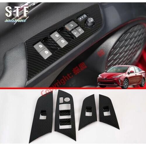 Carbon Fiber Style Door Window Armrest Cover Buttons Switch Panel Trim Molding Garnish For Toyota Prius 2018 2019 2020