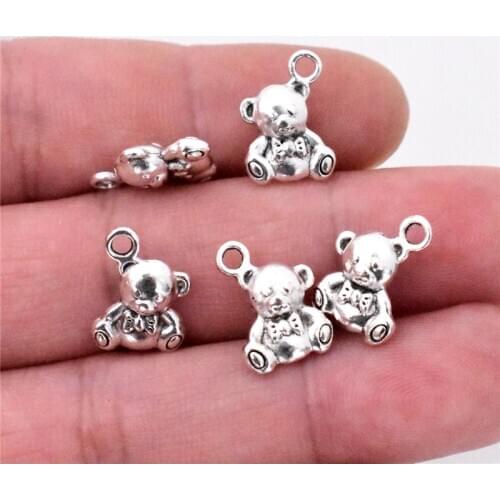 20pcs/lot 15x10x5mm Antique Silver Plated Double Sides Cute Bear Charms Pendant DIY Handmade Jewelry Accessories