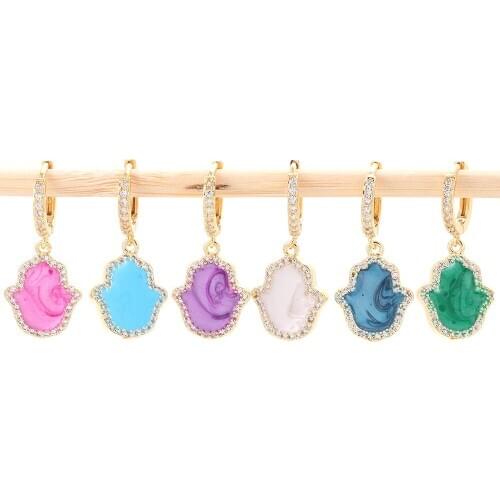 EYIKA 1 Piece Trendy Geometry Free Match Hamsa Heart Hoop Earring Mixcolor Enamel Pave Zircon Aretes De Moda Women Gift Jewelry