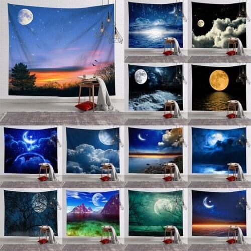 Simple Personality Starry Night Earth Moon Tapestry Hanging Cloth Background Fabric Farmhouse Home Decor Tapestry Wall Hanging