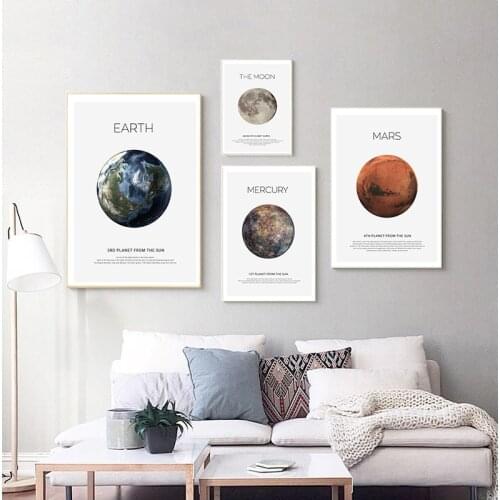 Solar System Picture Planet Earth Moon Mars Poster Astronomy Space Wall Art Canvas Print Painting Nordic Kids Room Decoration