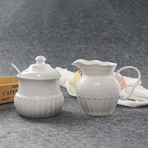 Ceramic White Creamer and Sugar Set with Lid