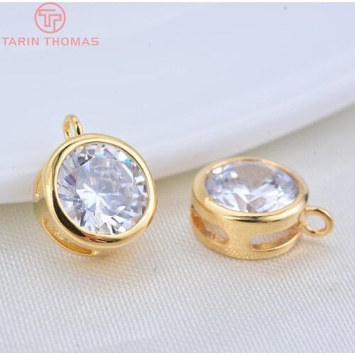 6PCS 7MM 24K Gold Color Plated Brass with Zircon Round Charms Pendants High Quality DIY Jewelry Making Findings