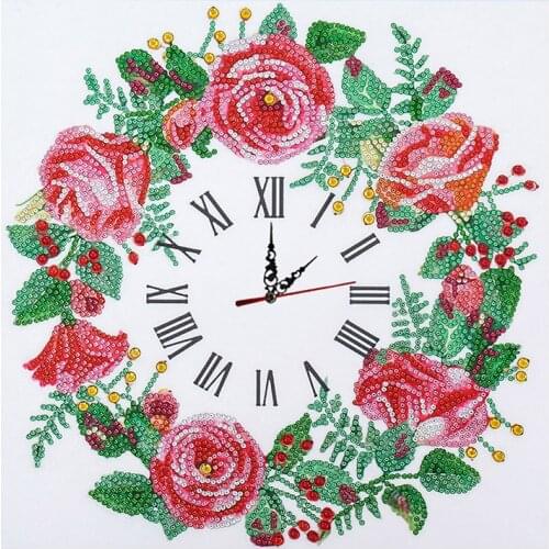 Fashion Creative 5D Diamond Painting Clock Rose Cat Jewelry Cross Stitch Kits DIY Partial Drill Round Rhinestone Art Home Decor
