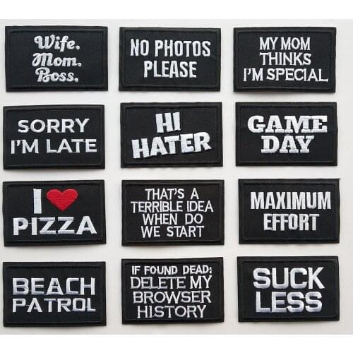 Fashion Patch Black White Embroidery Patches For T-shirt Iron On Stripes Appliques Clothes Letters Stickers Clothing lcf05