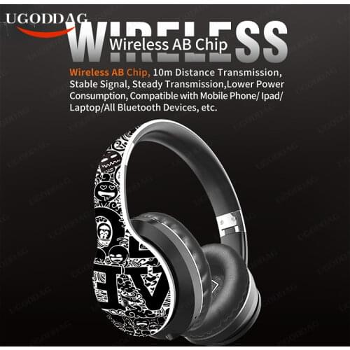 Fashion Graffiti Headphones Fone Bluetooth 5.0 Headset Wireless Earphone Headphone for Phone IOS Android PC Support Wired TF FM
