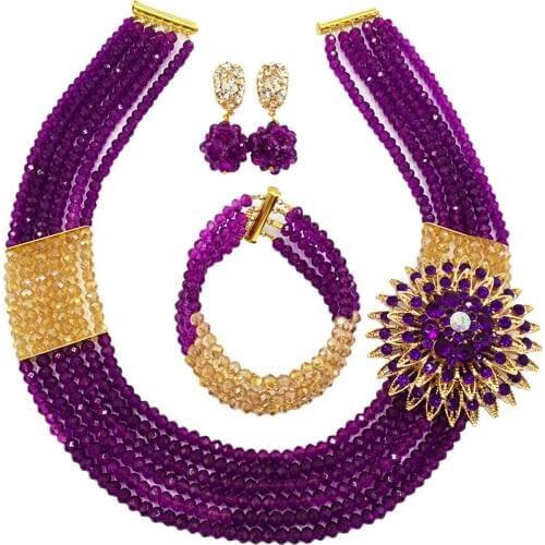 Latest Purple Gold AB African Costume Jewelry Set Nigerian Traditional Wedding Party Jewelry Sets 6C-SS015