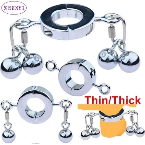 Newest ! Metal Scrotum Pendant Penis Cage Ring Ball Stretcher Weight Ring Restraint Stainless Steel Sex Toys For Men Penis