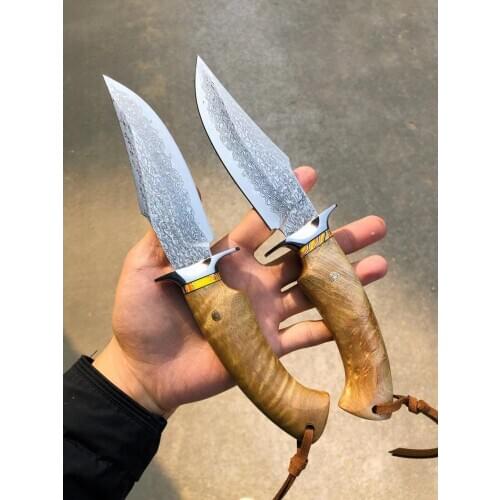 Damascus steel VG10 Handmade forged hunting Straight knife white shadow wood handle Damascus Steel Fixed Blade Knife