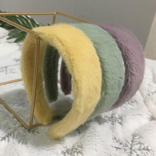 New Plush Heabands For Women Hair Hoop Bezel Simple Wide-Brimmed Furry Hair Bands Head Hoop Hair Accessories Solid Fur Headwear