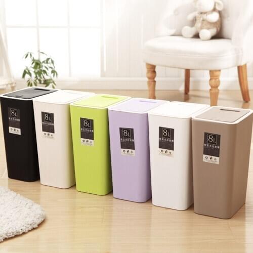 Plastic Trash Can Narrow Type Kitchen Toilet Waste Bin Bathroom Living Room Press Storage With Lid Classified Household