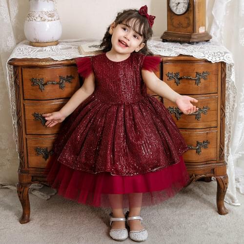 Toddler Sequin Girl Dress for Baby with Headbands Christening Party Wedding Princess Baby Kids Clothes Children Birthday Dresses