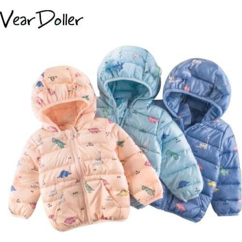 VearDoller Girls Down Coat Cute Dinosaur Pattern Boys Coat Autumn Winter Thicken Warm Outerwear Childrens Clothing Kids Parkas