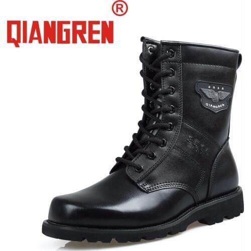 QIANGREN Military Factory-direct Mens Spring Autumn Genuine Cow Leather Rubber Tactical Boots Male Trainers Safety Shoes Botas