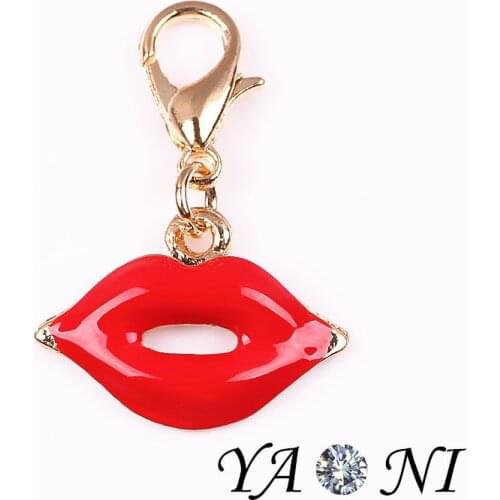 20pcs/lot Free Shipping Enamel Red Rhinestone Lip Charms Pendants for Bracelet Necklace Jewelry Making Handmade