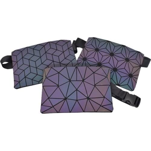 Luxury Rectangle Geometric Luminous Chest Bag,Pu Breast Bag,Chest Pack for Short Trip,Tide Hip Bag,Chest Phone Pouch