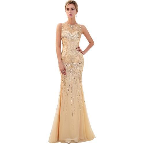 Luxury Tulle Beading O-Neck Sleeveless Mermaid Trumpet Dresses Long Evening Dress Prom Gown Robe de soiree Vestido de noche