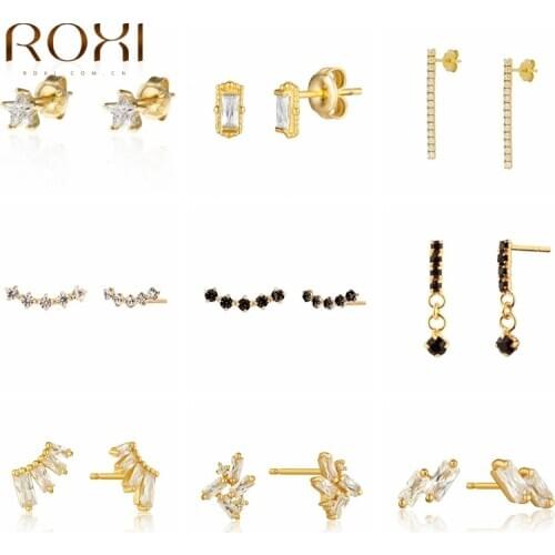 ROXI Geometry Star Square Flowers Stud Earrings for Women Drop Unusual Earrings Piercing 925 Sterling Silver Jewelry Pendientes