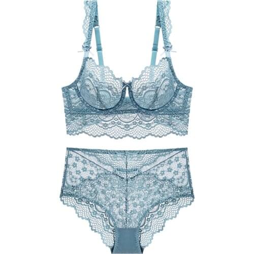 Sexy Bra Set Ultra Thin Lace French Bra Panties Sets see through Transparent Women Lingerie Underwear D Cup