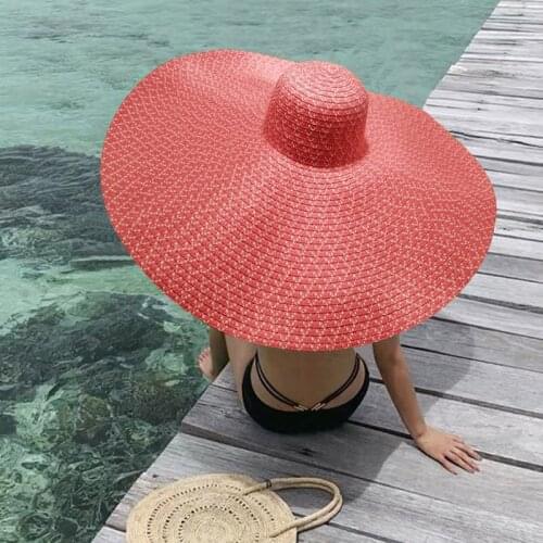 Sun Hat Wide Brim Oversized 70CM Beach Hats For Women 2021 Summer Fashion Anti-UV Sun Protection Cap Cover Foldable Sun Shade