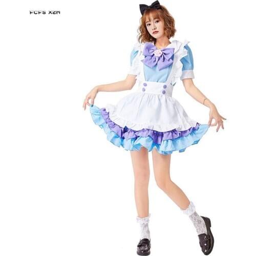 Blue Cute Women Halloween Housekeeper Maid Costumes Female Alice Cosplay Carnival Purim Parade Nightclub Role Play Party Dress