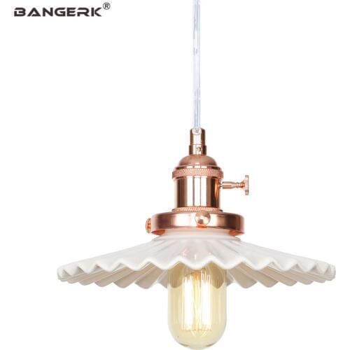 Modern Adjust Ceramic Shade Pendant Lamp Loft Decor LED Edison Hanging Light Iron Switch Fixtures Dining Room Home Lighting