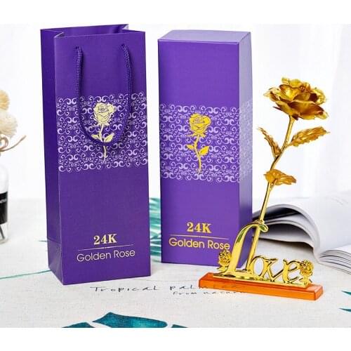 Modern 24k Gold Plated Rose Flower With Box For Anniversary Girlfriend Wife Romantic Valentines Day Gift Festive Party Supplies