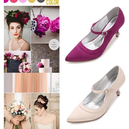 Fashion Bride Reception Shoes Satin Wedding Shoes Pointed Teo Women Pums Casual Ladies Working Shoes Ankle Strap Evening Shoes