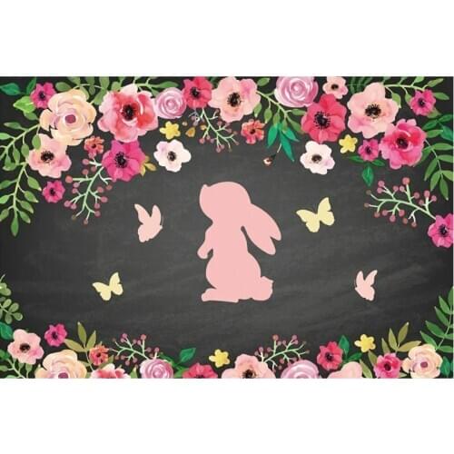 Cherry Pink Rabbit Black Wall Happy Birthday Backdrop Party Room Decor Photo Booth Studio Prop