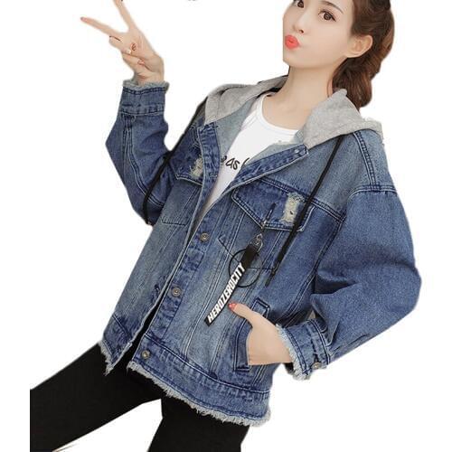 Spring Women Denim Jacket Size S-L Vintage Blue Denim Coat for Women Long-Sleeve Jeans Hoodie Cardigan Fashion Brand Casual
