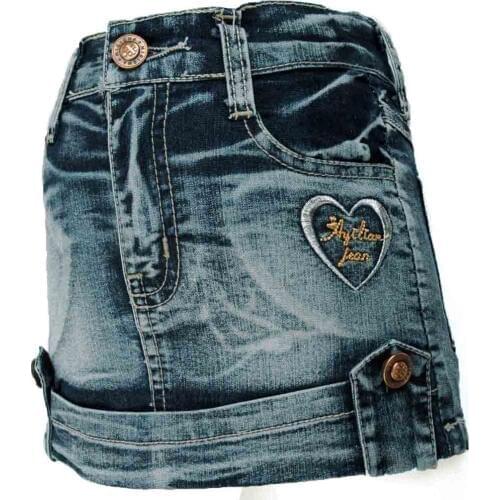 3-7Y Tight dark Blue Denim Skirt Heart embroidery Rhinestone Girl Skinny MH9117