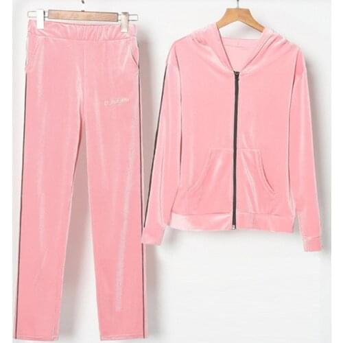 Women Autumn Warm Velvet Set 2 Pcs Sportwear Winter Tracksuit Two Piece Set Stripe Sweatshirt and Pant Suit Homewear sets