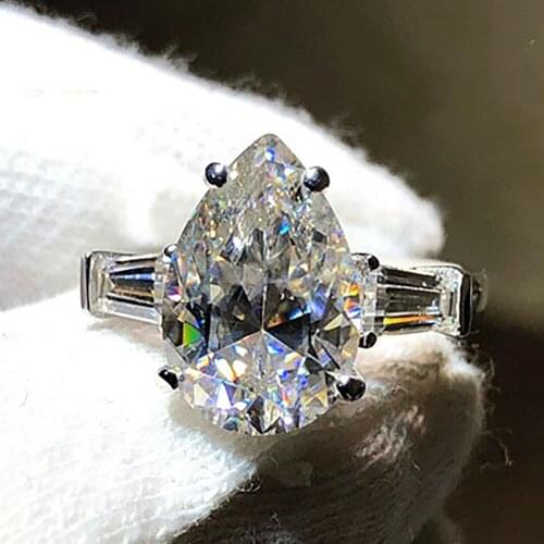 14K Au585 White Gold Women Wedding Party Engagement Ring 1 2 3 4 5 Carat Water Drop Pear Moissanite Diamond Ring Trapezoid