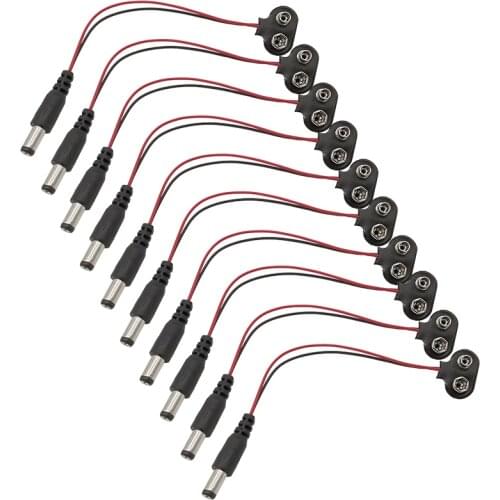 10Pcs T Type 9V DC Battery Snap Power Connector Cable Plug Clip Barrel Jack Connector Adapter for Arduino Uno R3 DIY T type