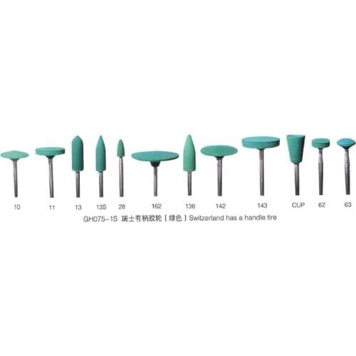 12PCS GREEN RUBBER POLISHING WHEEL ASSORTMENT WITH A HANDLE FOR JEWELRY MAKING