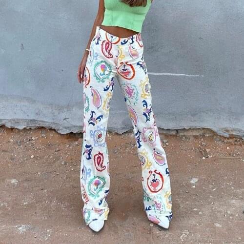 2021 Summer Womens Wide Leg Pants and High Waist Casual Pants Printed Bell Pants DLzk781