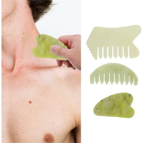 3pcs Jade Comb for Head Natural Guasha Stone Scrapping Hair Comb