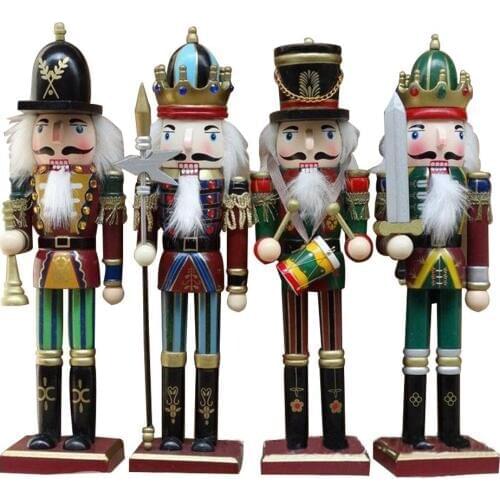 4Pcs 30CM Nutcracker Puppet Christmas Wooden Doll Child Gift Handcraft Guard Soldier Walnut Toy Ornaments Home Decoration